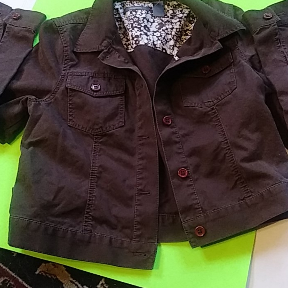 Liz Claiborne Brown denim jacket floral print insi